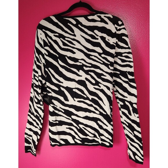 New York & Company Gabrielle Union Faux Wrap Sweater Top Womens Med Zebra Print - Picture 2 of 10